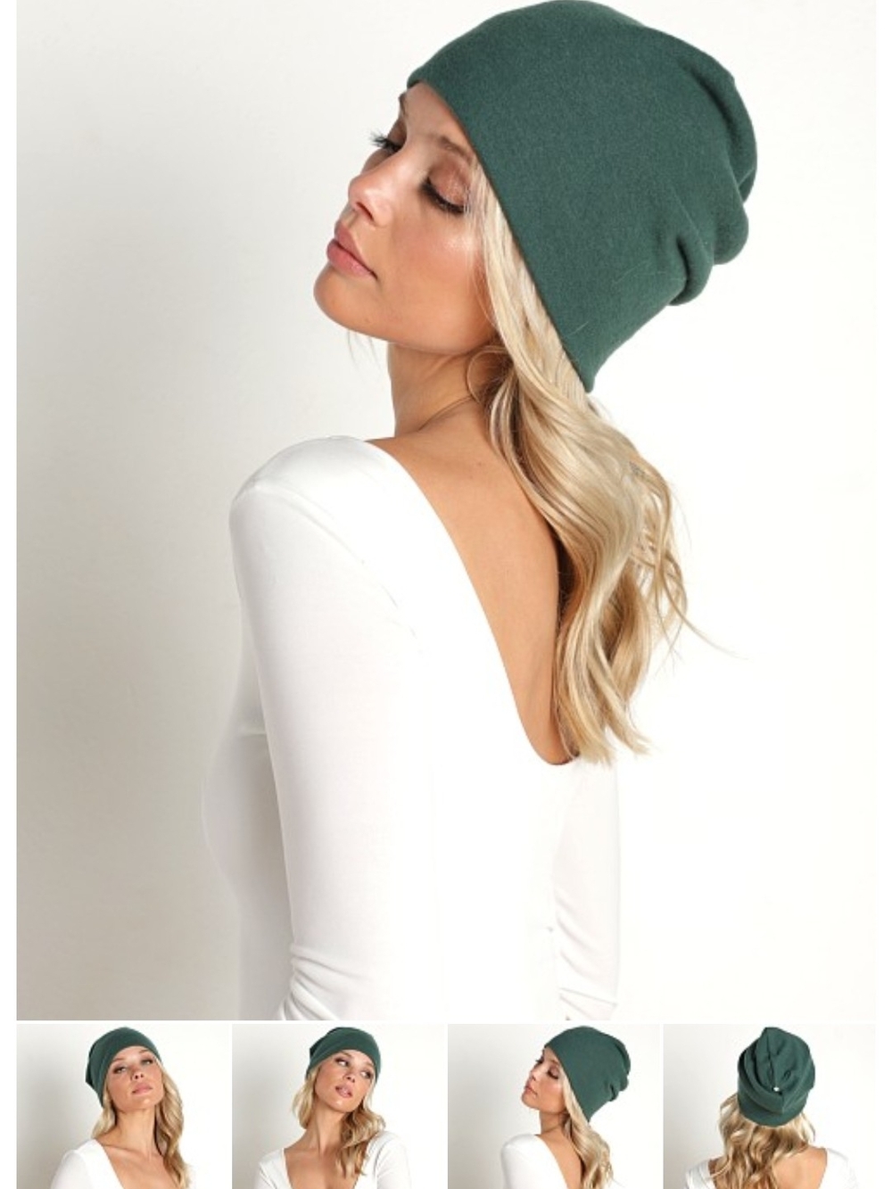 DONNI Green Sweater Pearl Beanie